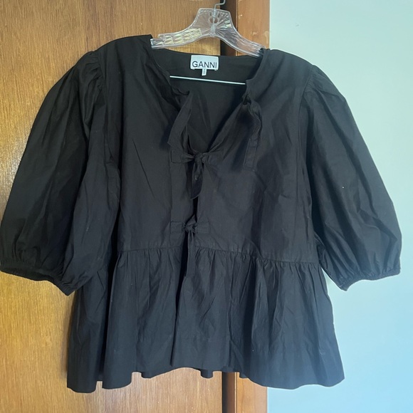 Ganni Black Puff Sleeve Blouse - Picture 2 of 8